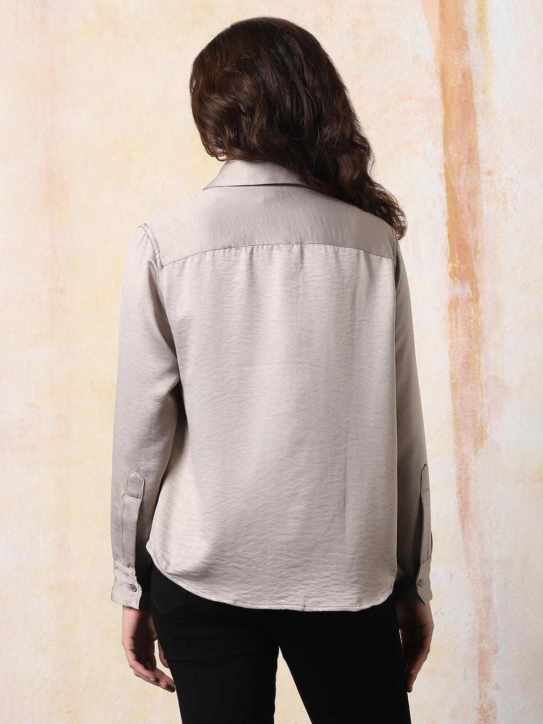 High Star Women Solid Boxy Spread Collar Long Sleeves Shirts