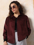High Star Women Solid Boxy Spread Collar Long Sleeves Shirts
