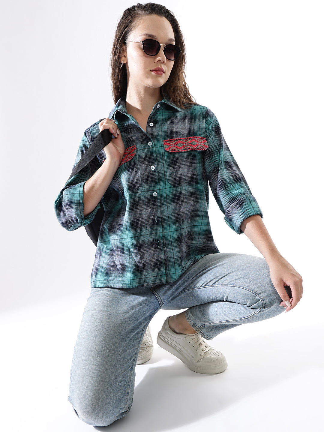 High Star Women Embroidered Relaxed Fit  Spread Collar Regular Sleeves Shirts