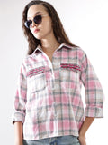 High Star Women Embroidered Relaxed Fit  Spread Collar Regular Sleeves Casual Shirts