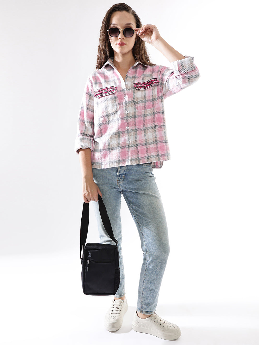 High Star Women Embroidered Relaxed Fit  Spread Collar Regular Sleeves Casual Shirts
