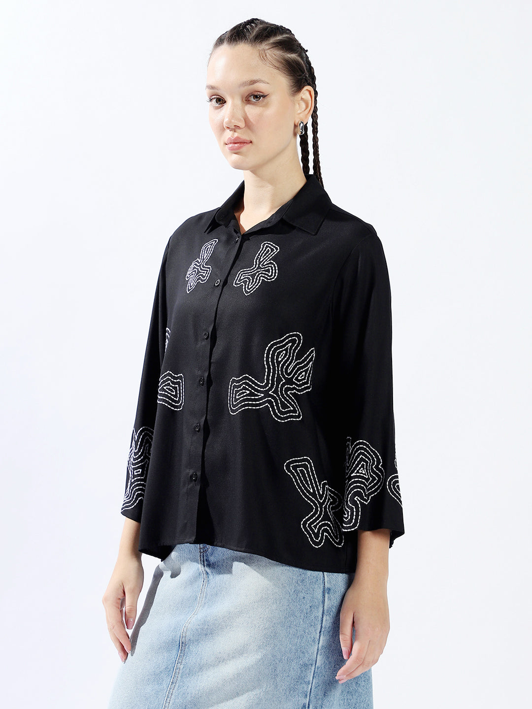 High Star Women Oversized Fit Spread Collar Full Sleeves Shirts