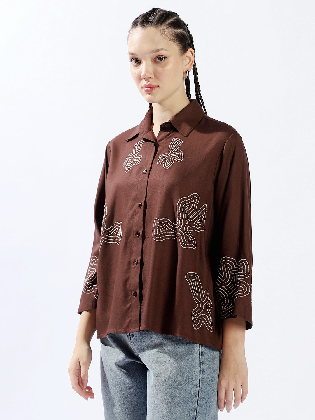 High Star Women Oversized Fit Spread Collar Full Sleeves Shirts