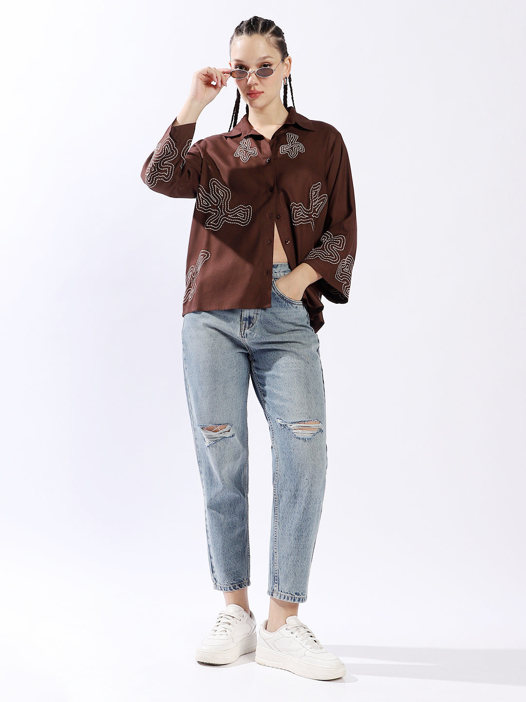 High Star Women Oversized Fit Spread Collar Full Sleeves Shirts