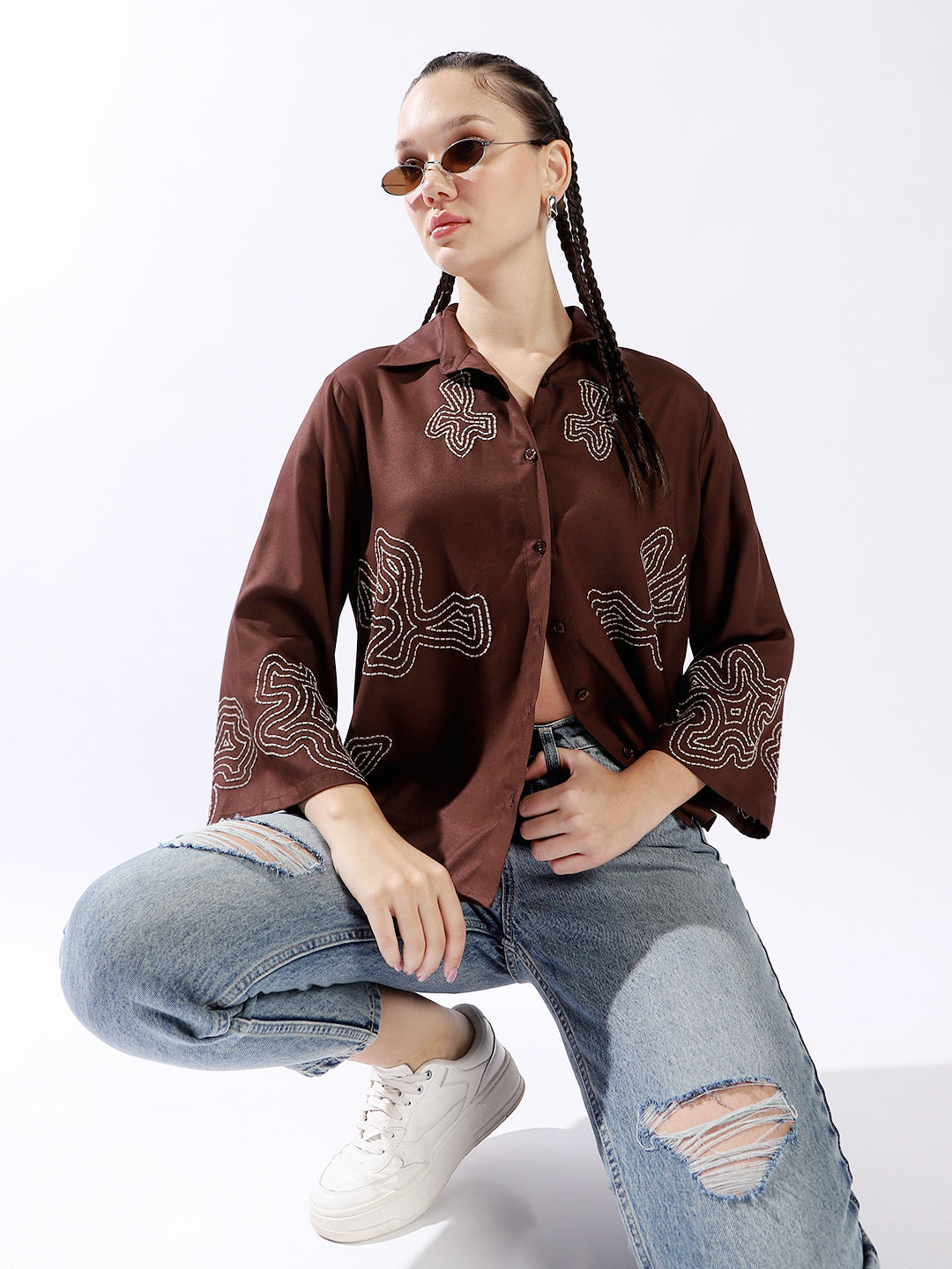 High Star Women Oversized Fit Spread Collar Full Sleeves Shirts