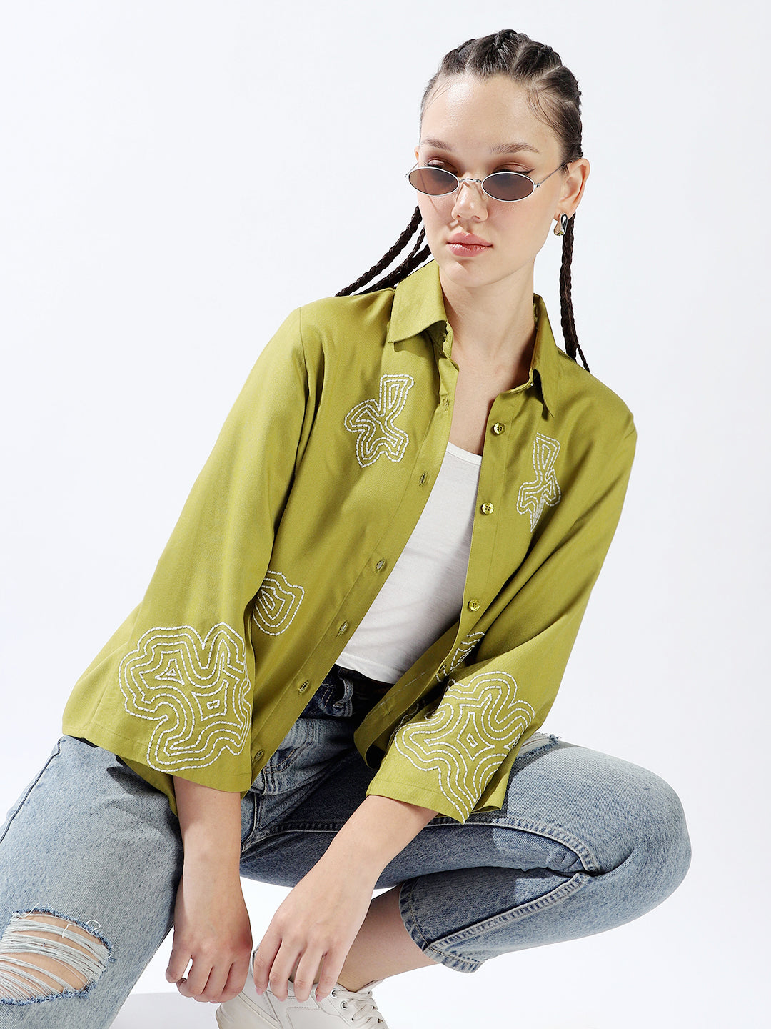 High Star Women Oversized Fit Spread Collar Full Sleeves Shirts