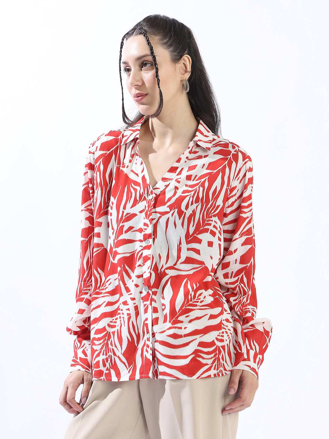 High Star Women Comfort Oversized Fit Floral Printed Spread Collar Casual Shirt