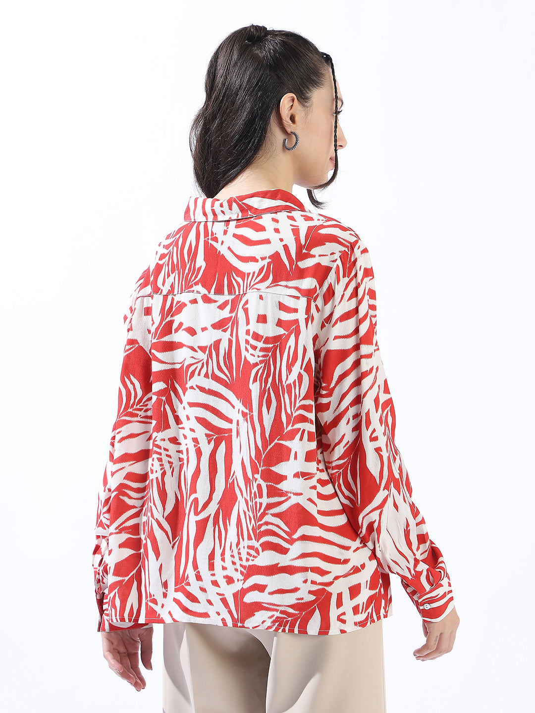 High Star Women Comfort Oversized Fit Floral Printed Spread Collar Casual Shirt
