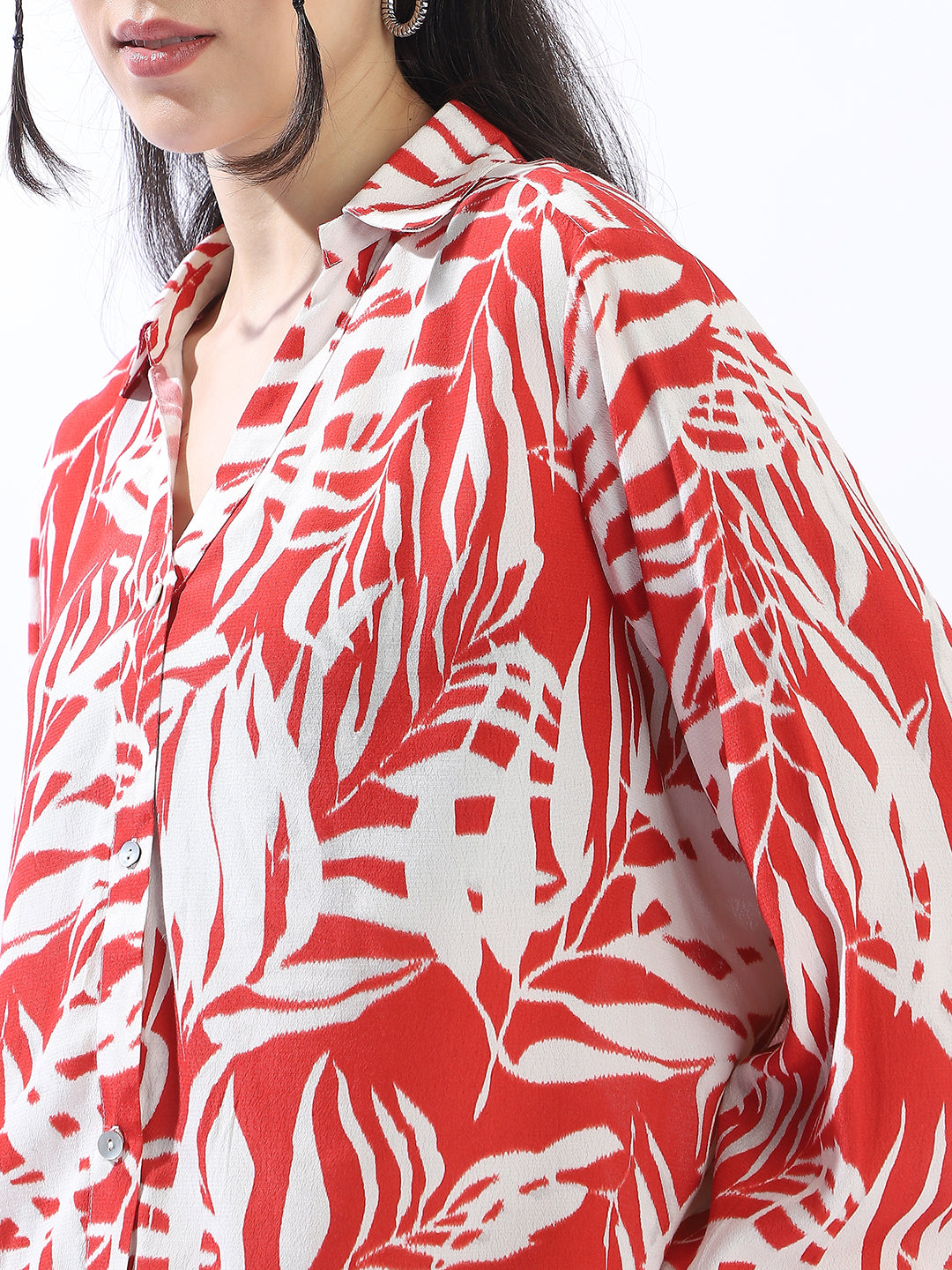 High Star Women Comfort Oversized Fit Floral Printed Spread Collar Casual Shirt