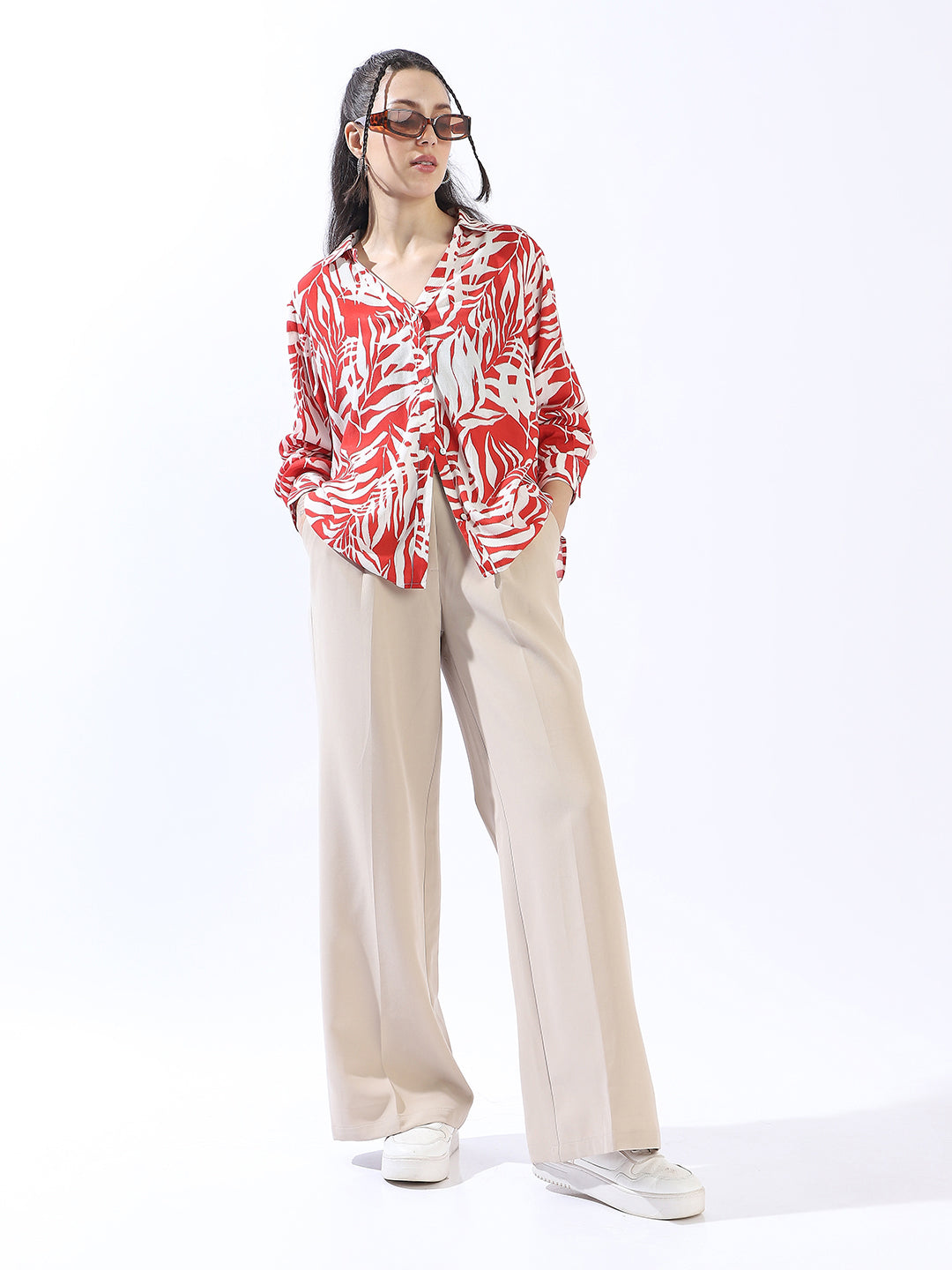 High Star Women Comfort Oversized Fit Floral Printed Spread Collar Casual Shirt
