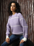 High Star Striped Round Neck Long Sleeves Acrylic Pullover Sweaters