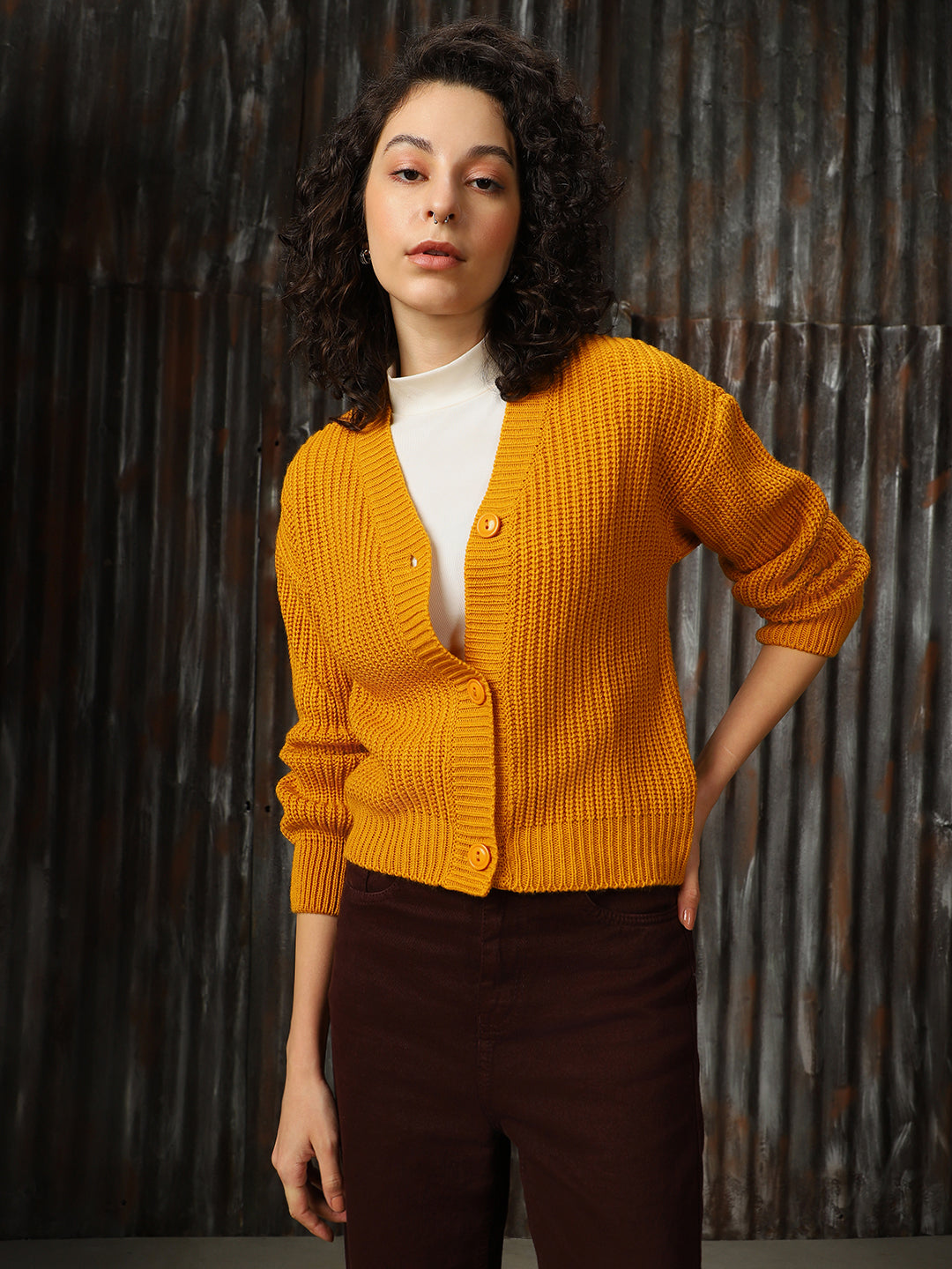 High Star Women Crop Sweater Boxy Fit Cardigan