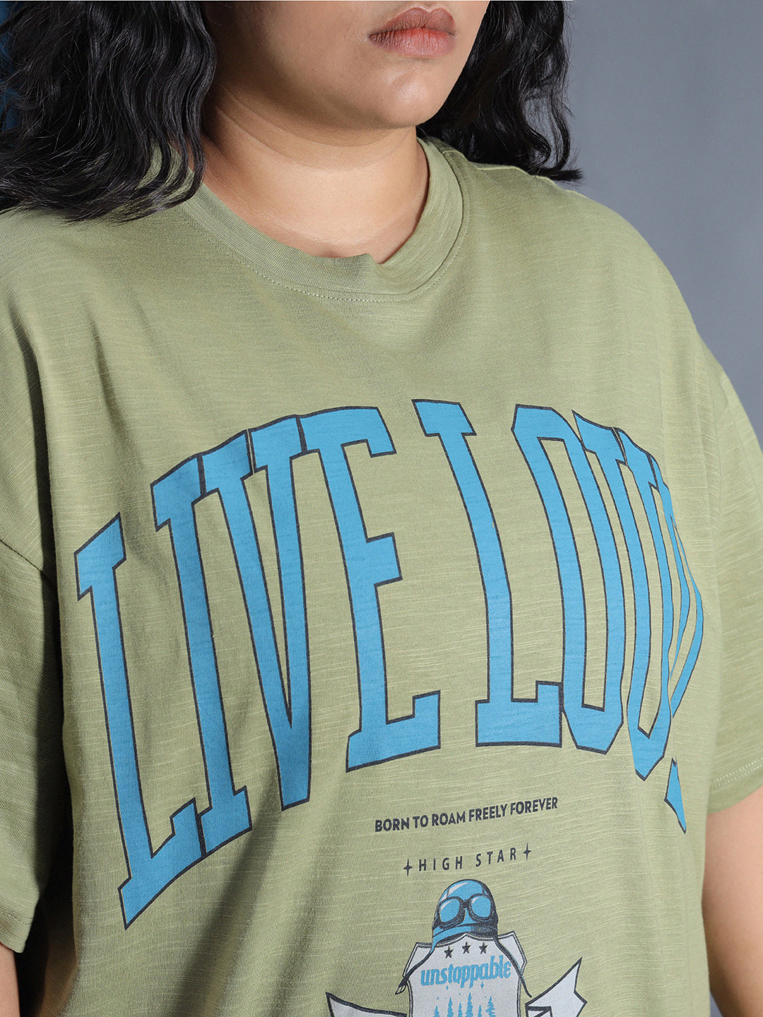 Plus Size Typography Printed Drop-Shoulder Sleeves Oversized T-Shirt