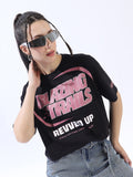 High Star Printed Round Neck Short Sleeves Boxy Crop Cotton T-shirt