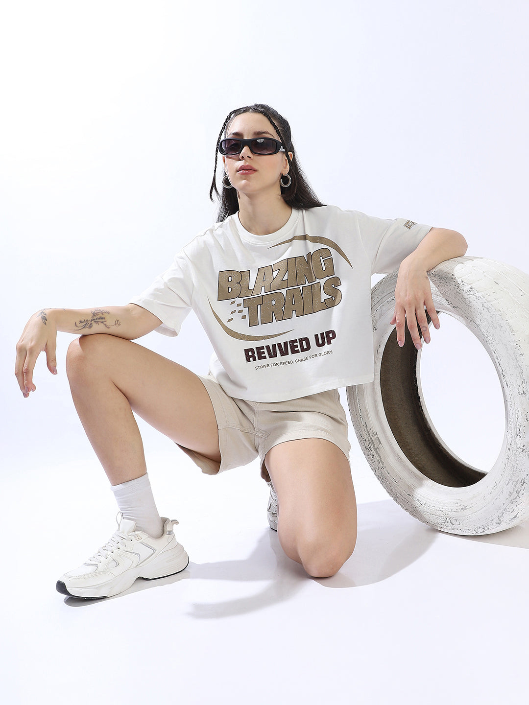 High Star Women Typography Printed Round Neck Cotton Boxy T-shirt