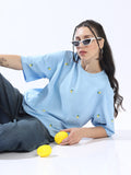 High Star Women Conversational Solid Round Neck Cotton Oversized T-shirt
