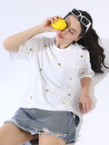 High Star Women Conversational Solid Round Neck Cotton Oversized T-shirt