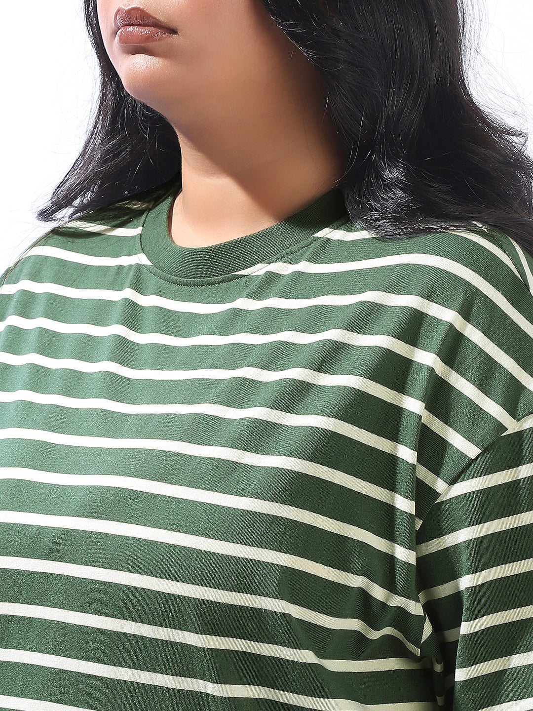 High Star Women Plus Stripes Oversized Fit Round Neck Half Sleeve Tshirts