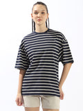 High Star Striped Drop-Shoulder Sleeves Monochrome Cotton T-shirt