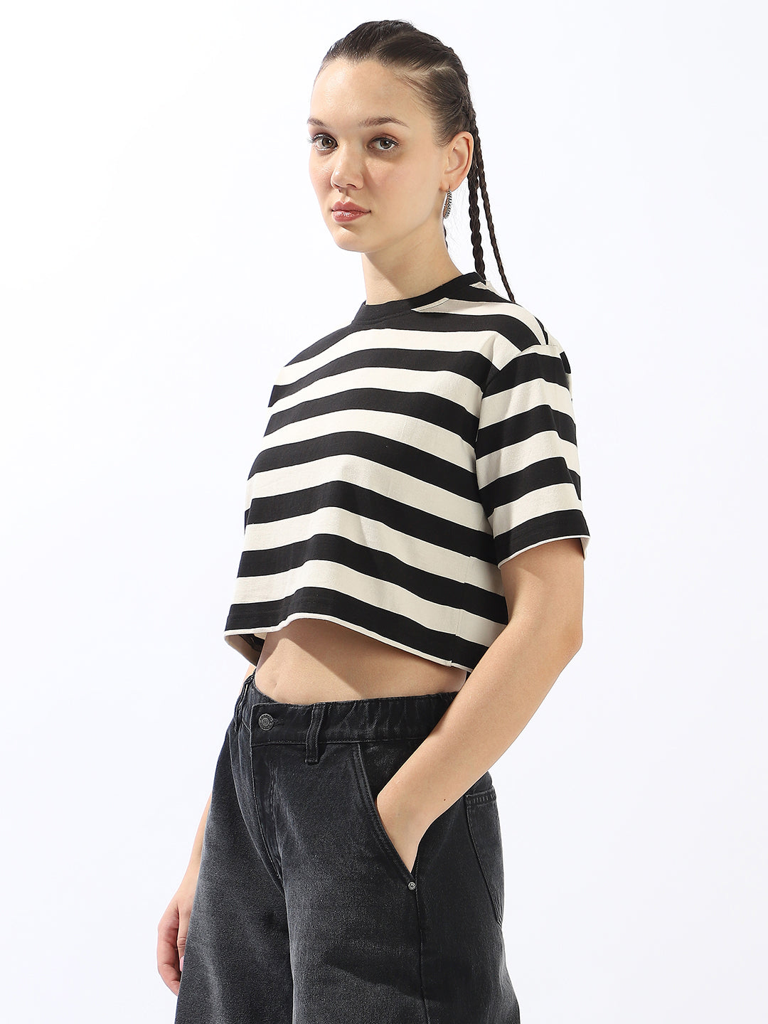 High Star Striped Monochrome Cotton T-shirt