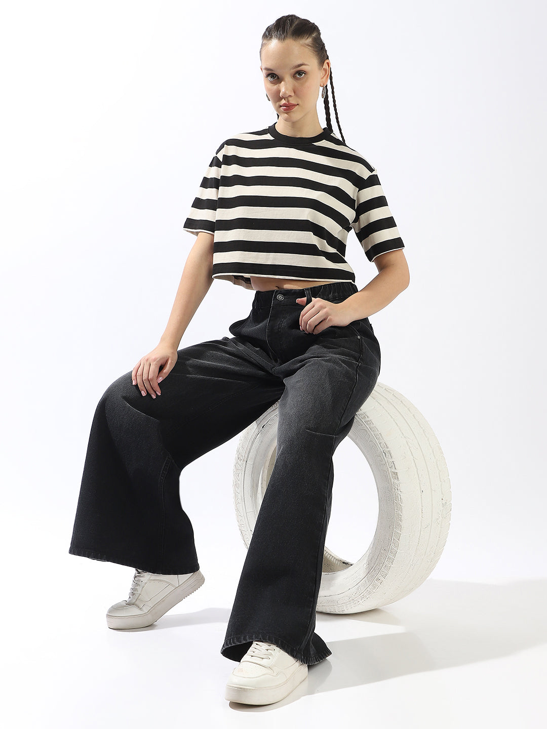 High Star Striped Monochrome Cotton T-shirt