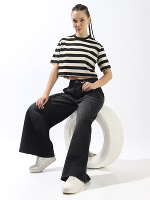 High Star Striped Monochrome Cotton T-shirt