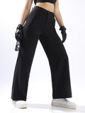 High Star Women Solid Wide Leg Regular High-Rise Straight Trousers