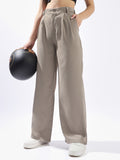 High Star Women Solid Wide Leg Regular High-Rise Straight Trousers