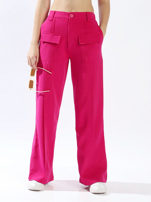 High Star Women Polyester Wide Leg High-Rise Casual Trousers