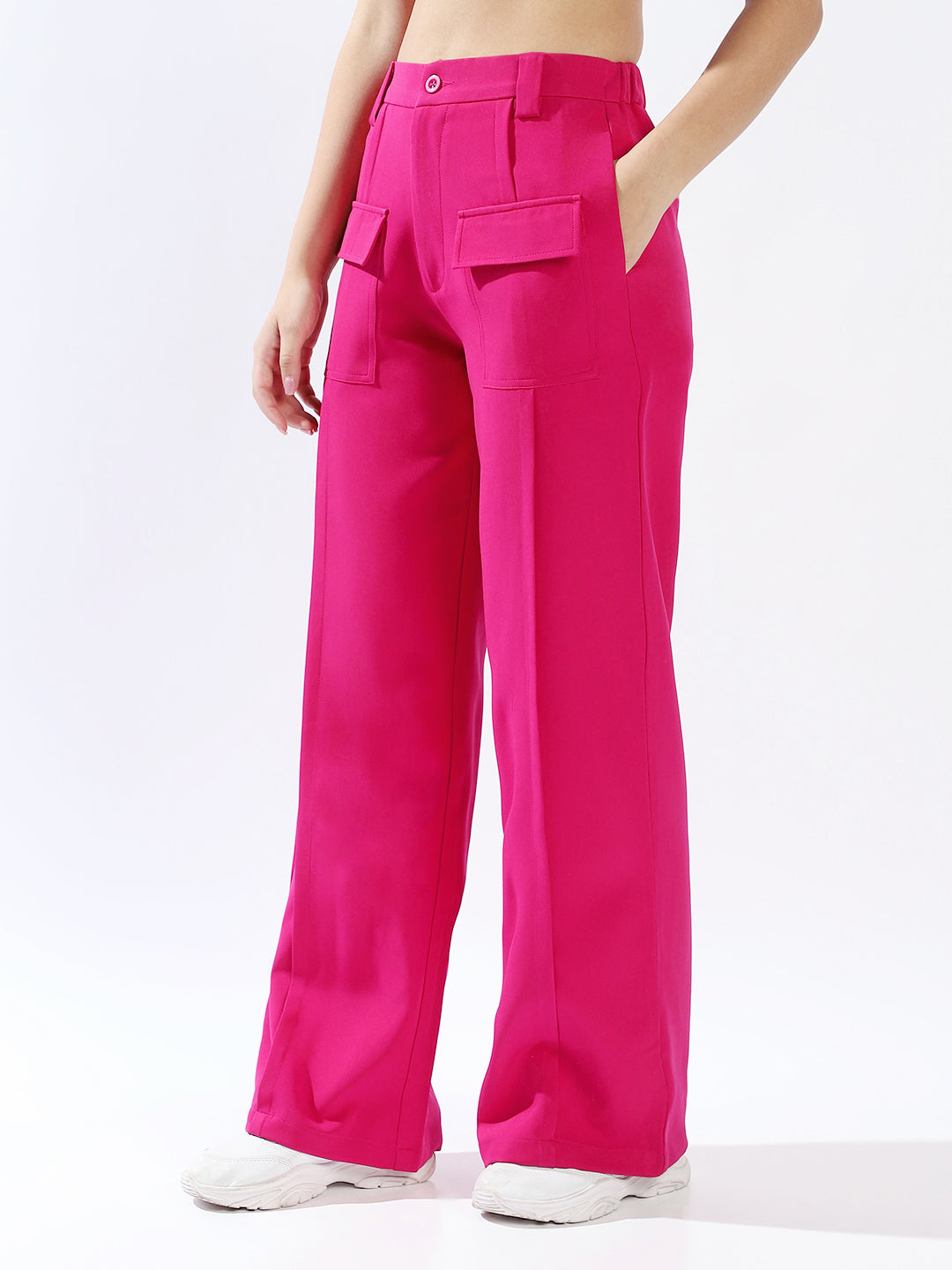 High Star Women Polyester Wide Leg High-Rise Casual Trousers