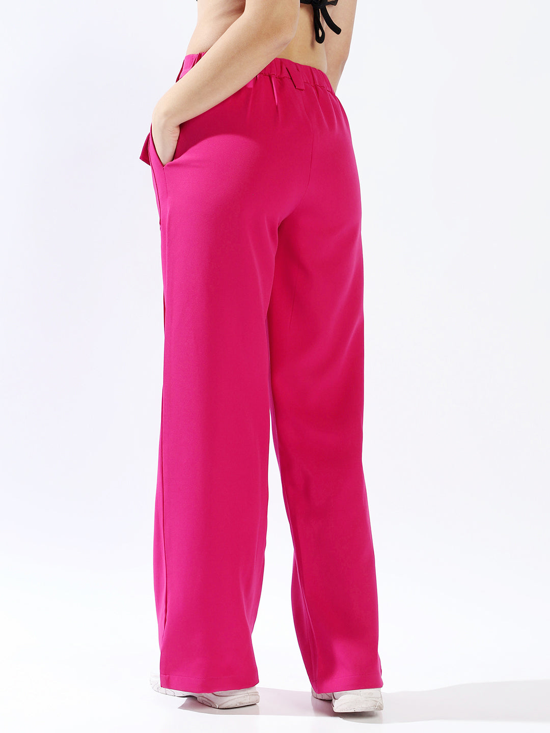 High Star Women Polyester Wide Leg High-Rise Casual Trousers