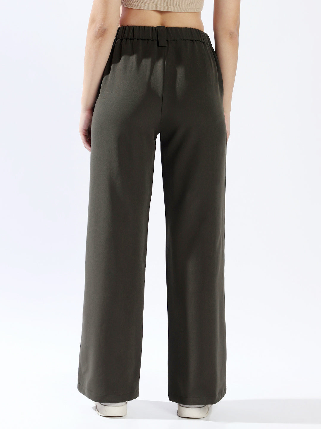 High Star Women Polyester Wide Leg High-Rise Casual Trousers