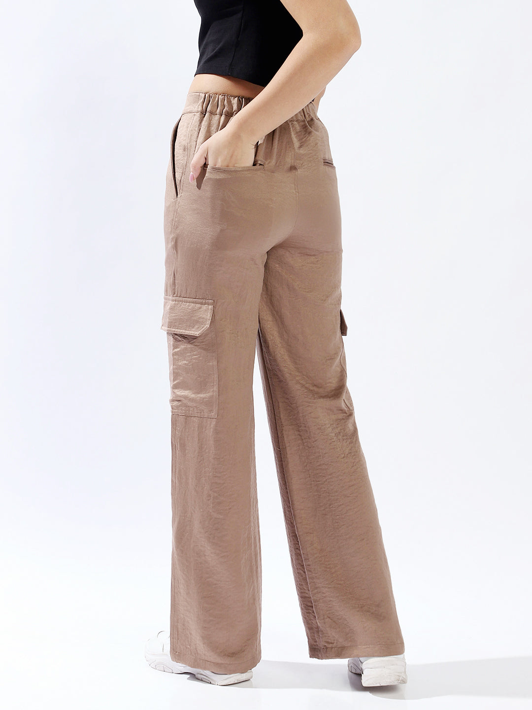 High star Women Polyester Wide Leg High-Rise Casual Trousers