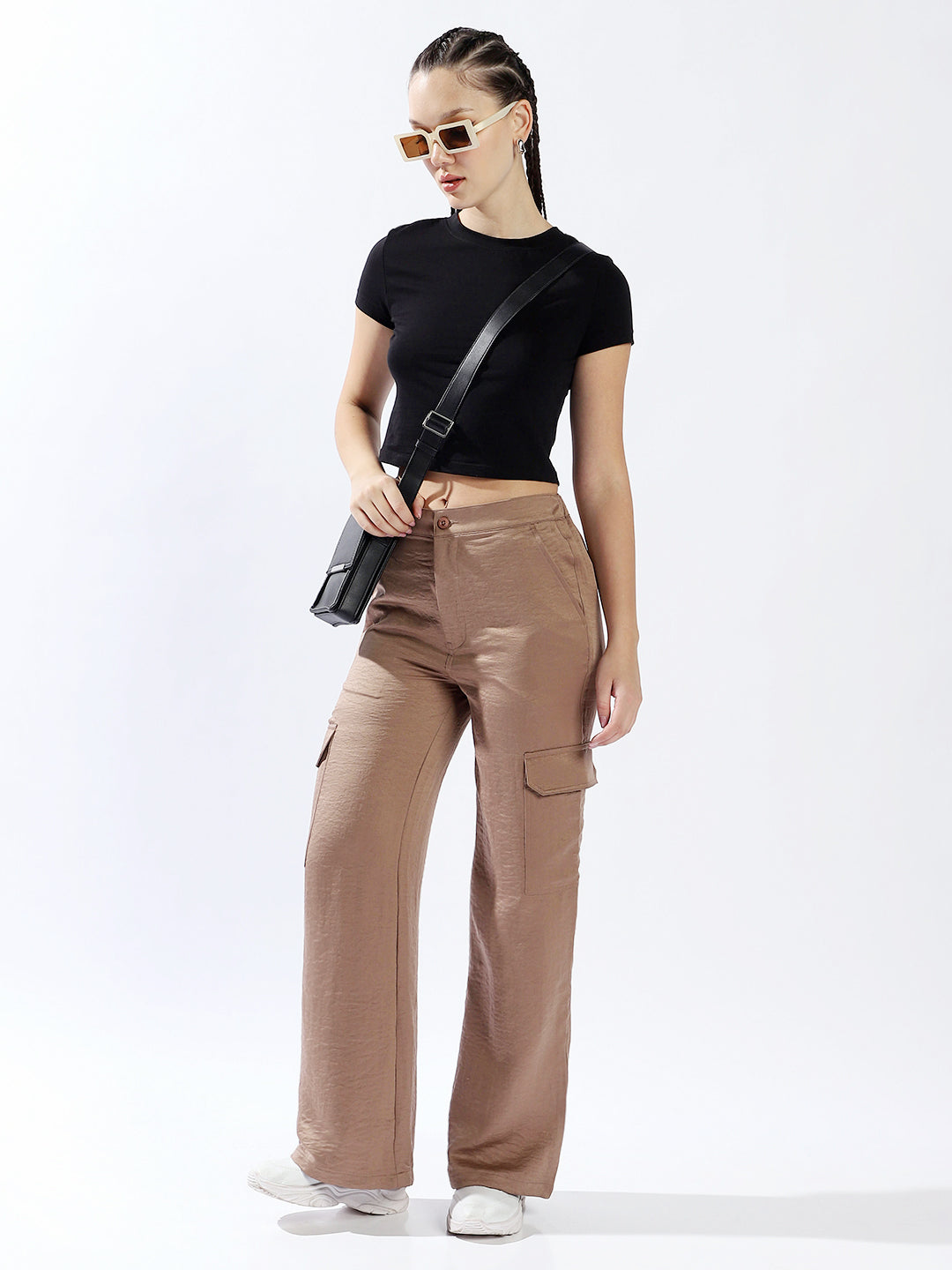 High star Women Polyester Wide Leg High-Rise Casual Trousers
