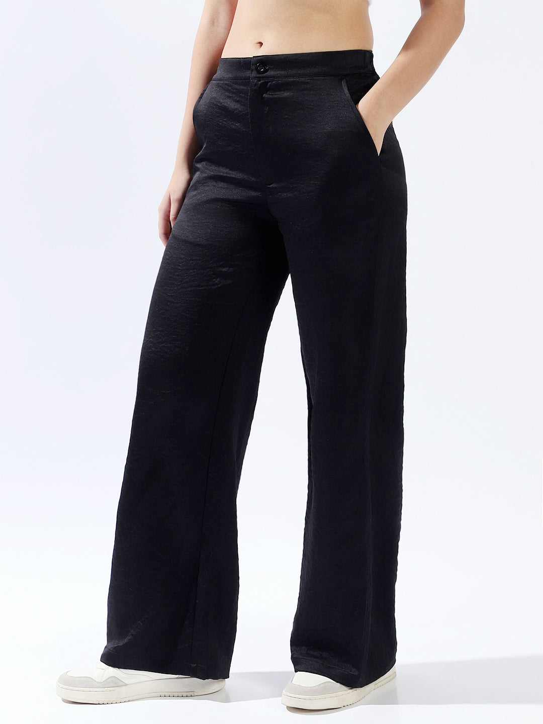 High star Women Polyester Wide Leg High-Rise Casual Trousers