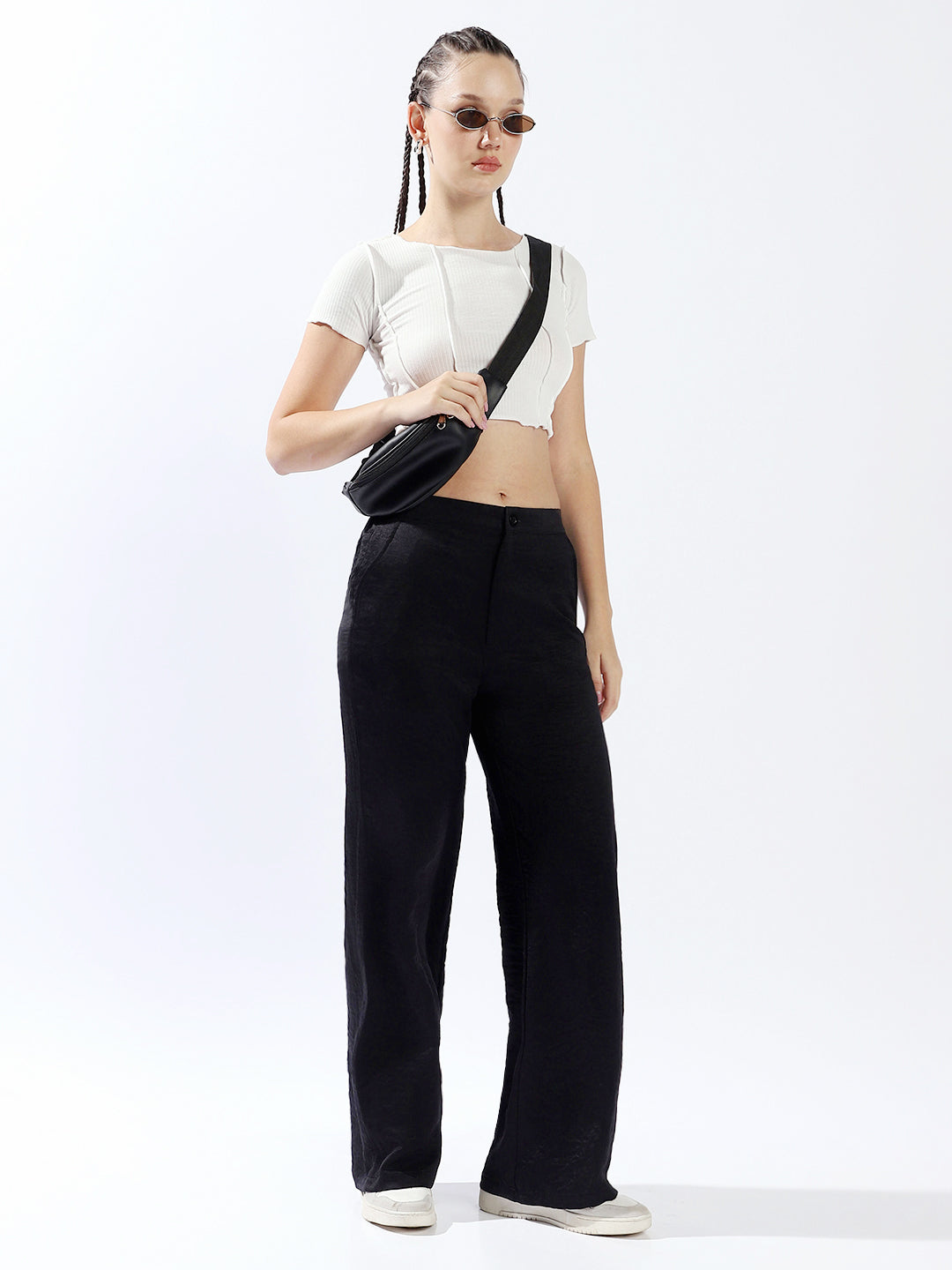 High star Women Polyester Wide Leg High-Rise Casual Trousers