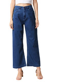 Women Blue Wide Leg High-Rise Clean Look Stretchable Jeans