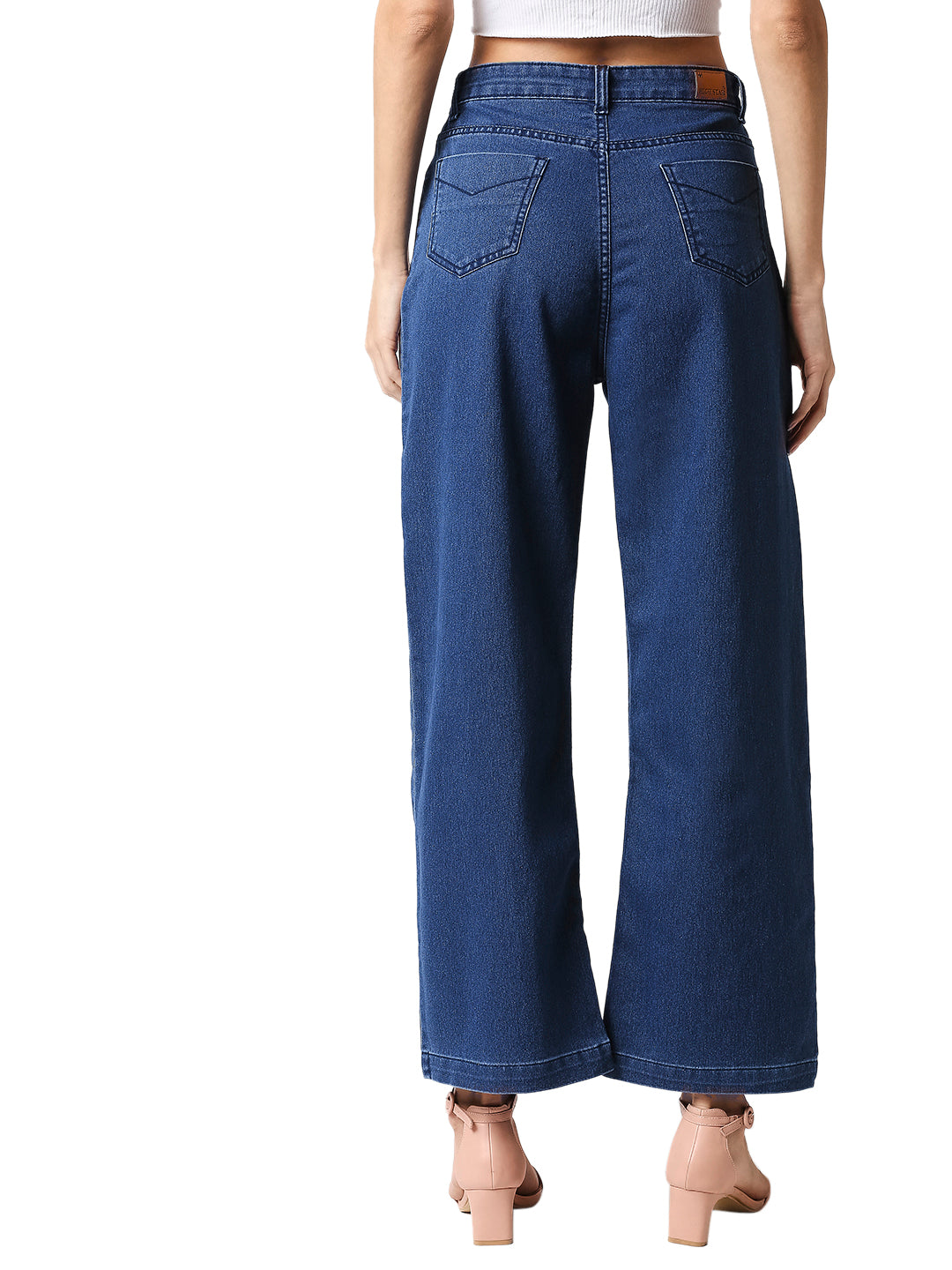Women Blue Wide Leg High-Rise Clean Look Stretchable Jeans