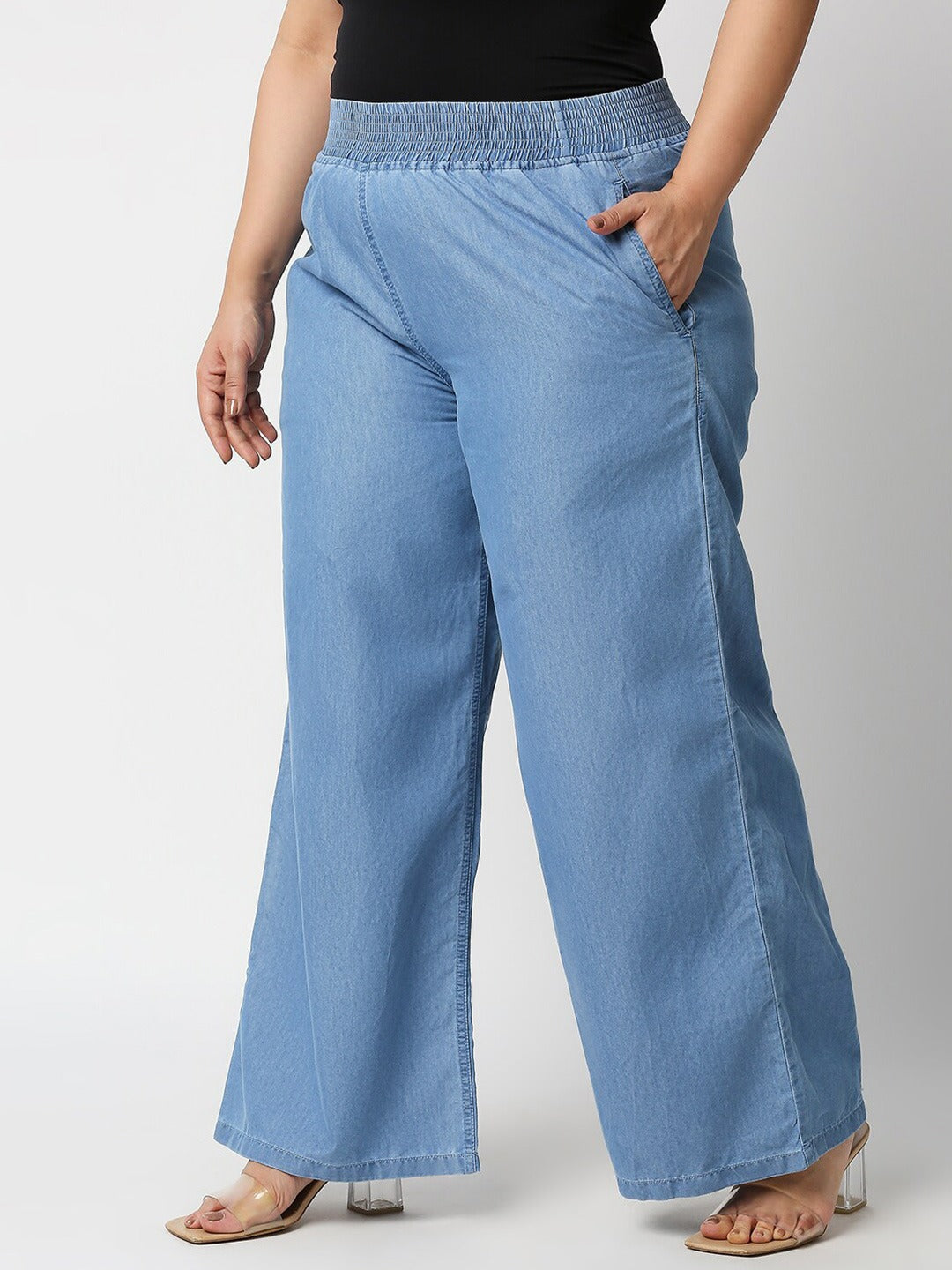 Women Plus Size Blue wide leg Palazzos