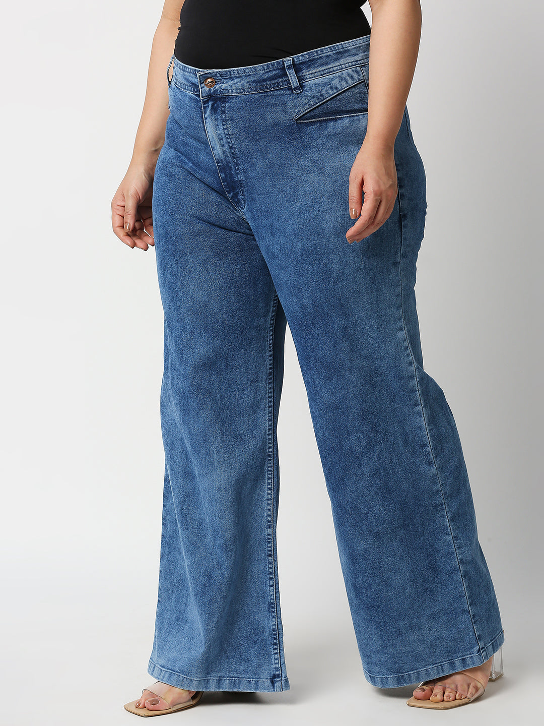 Women Blue Wide Leg High-Rise Plus Size Stretchable Jeans