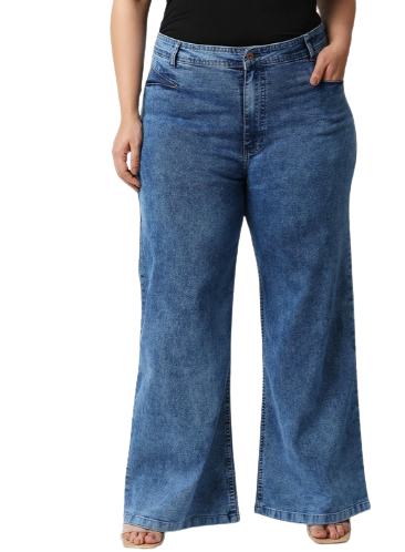 Women Blue Wide Leg High-Rise Plus Size Stretchable Jeans